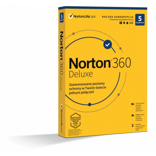 Norton Norton 360 Delux 50GB PL 1 użytkownik, 5 urządzeń, 1 rok